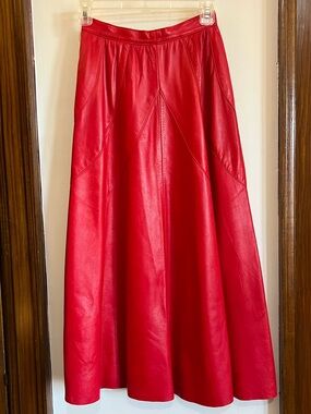 Vintage Chomal Brand Red Leather Full A-line Skirt